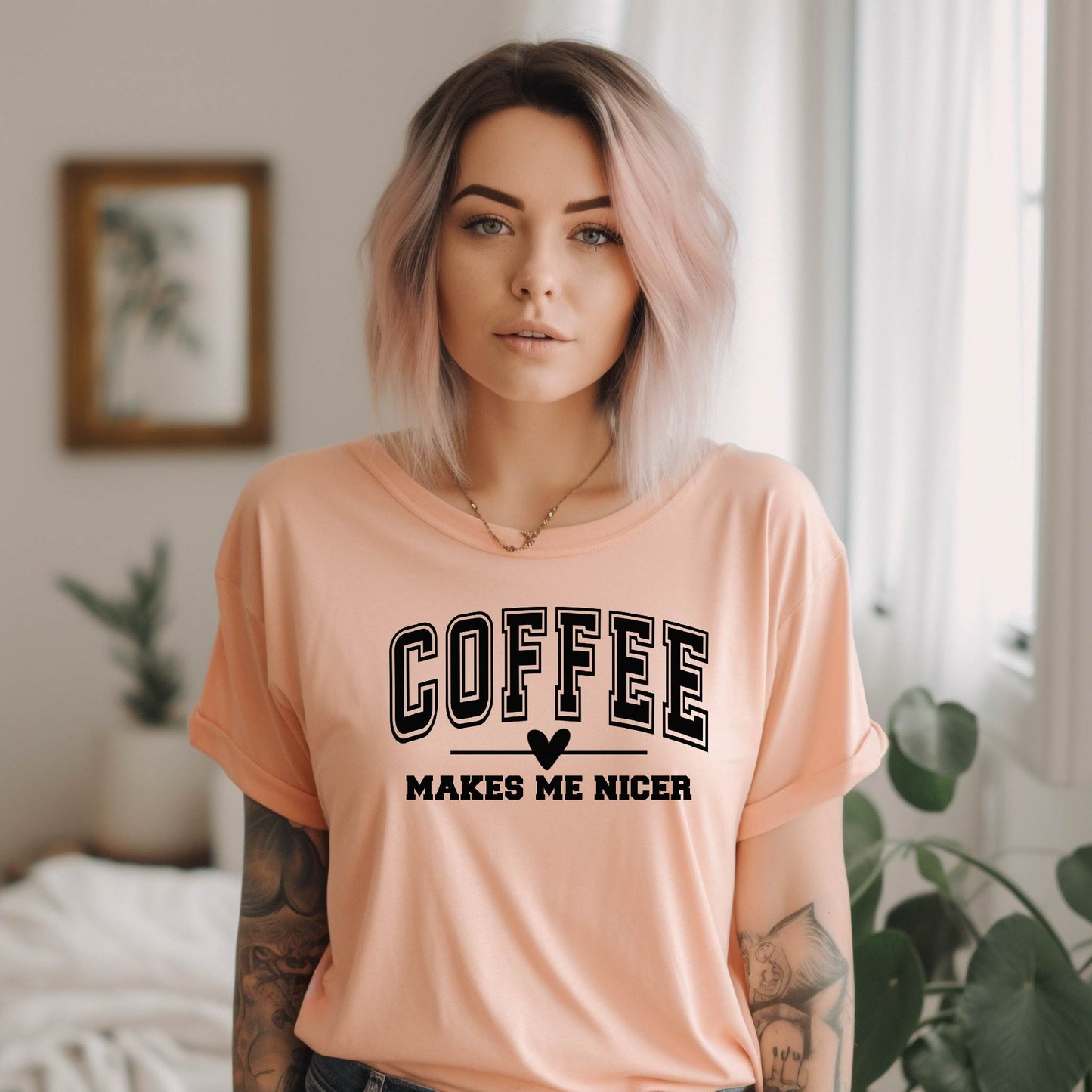 Coffee Makes Me Nicer Tee - Black Letters