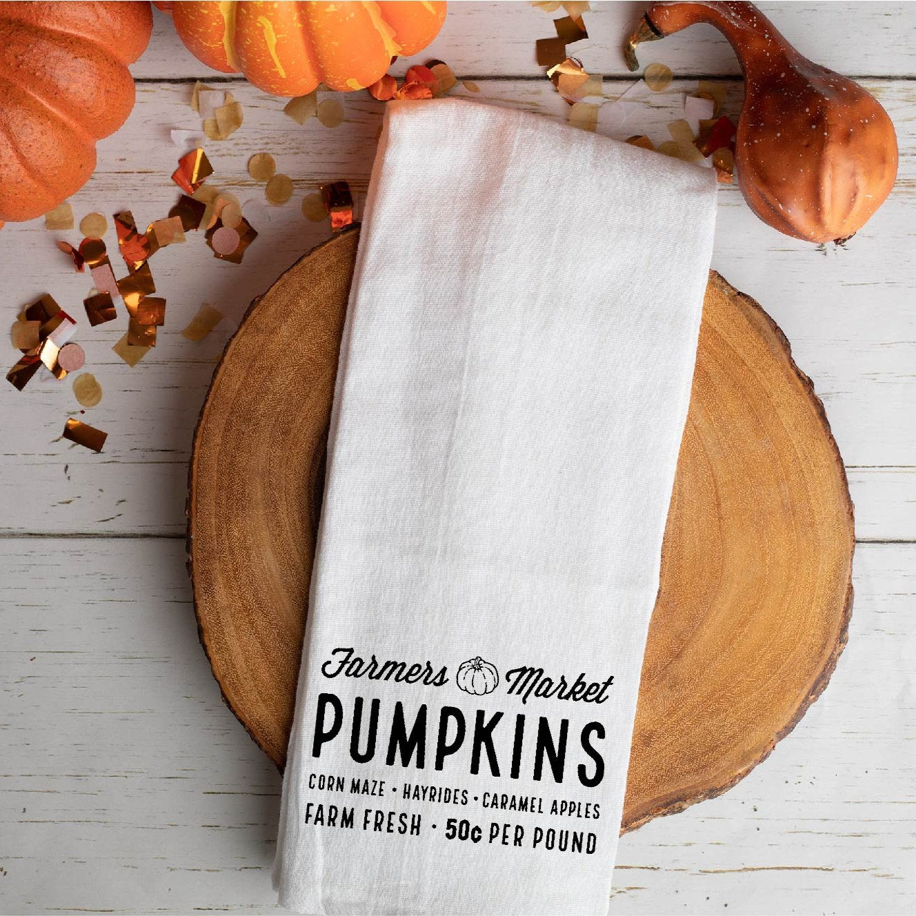 Farmers Market Pumpkins Tea Towel