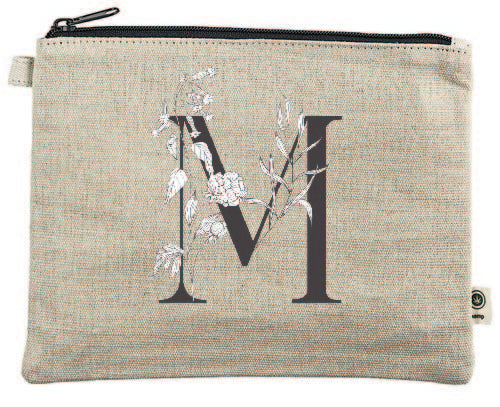 Floral Initial Canvas Zipper Bag