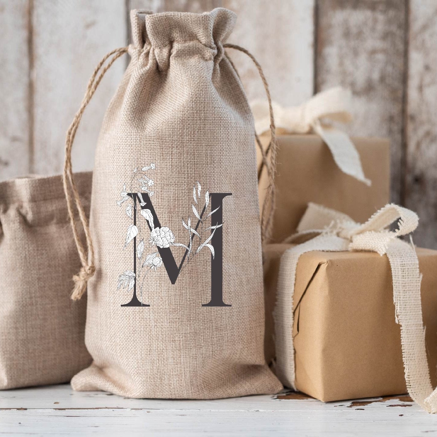 Floral Initial Wine Bag