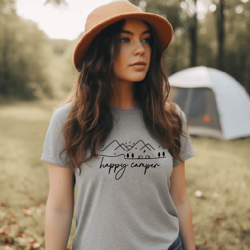 Happy Camper with Mountains Tee