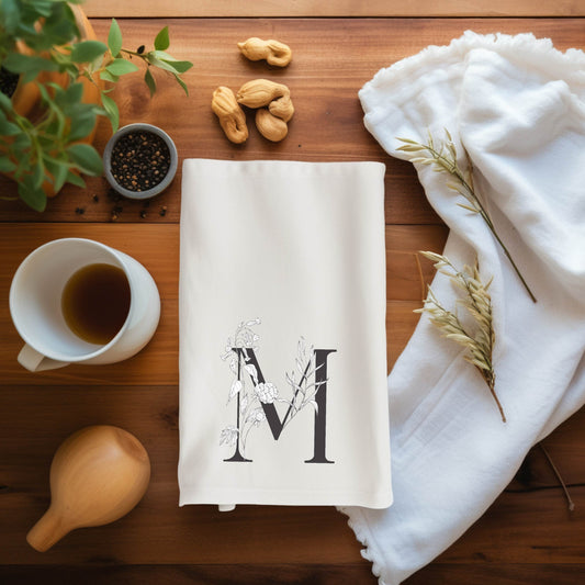 Floral Initial Tea Towel