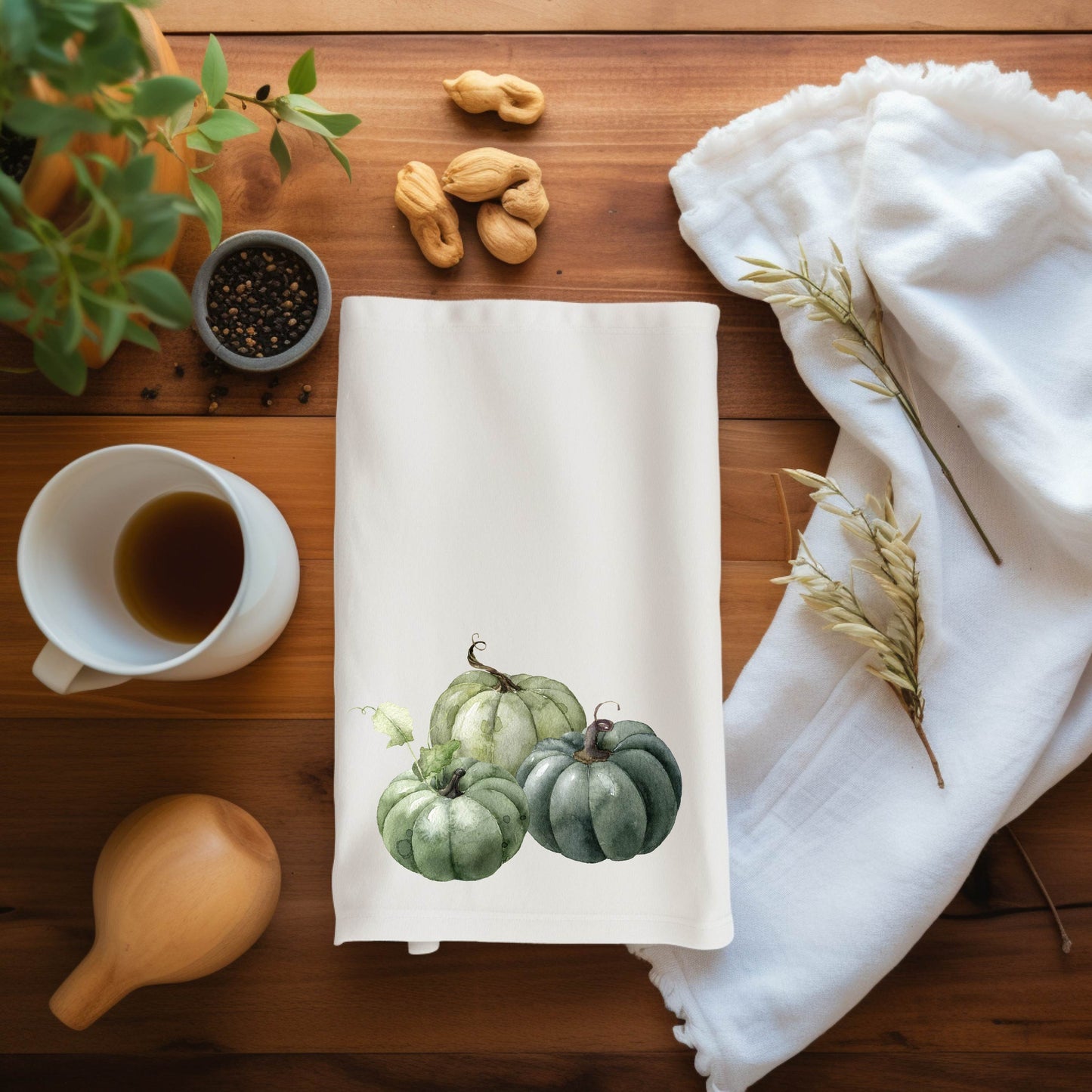 Green Pumpkin Trio Tea Towel