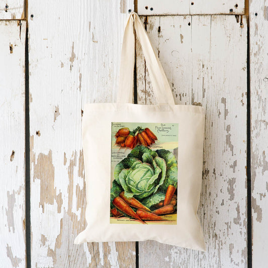 Carrots & Cabbage Vintage Seed Catalog Print Tote Bag