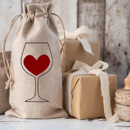 Wine Bottle with Heart Wine Bag